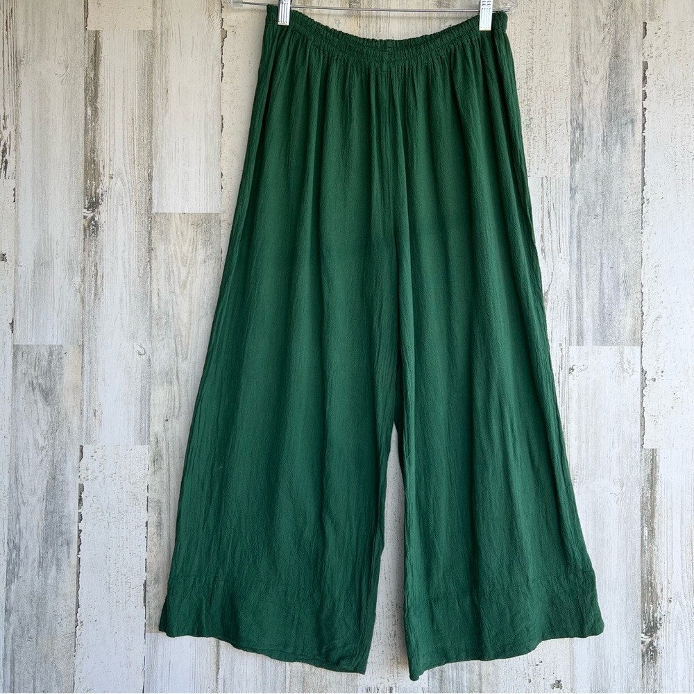 Oh My Gauze! Pants Women’s Size L/XL Green Wide Leg Comfy w Elastic Waist Pocket